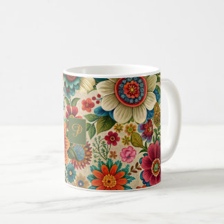 Flower brown purple orange cottagecore Pattern  Coffee Mug