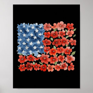 Flower Brushstroke America Flag 4th Of July Floral Poster