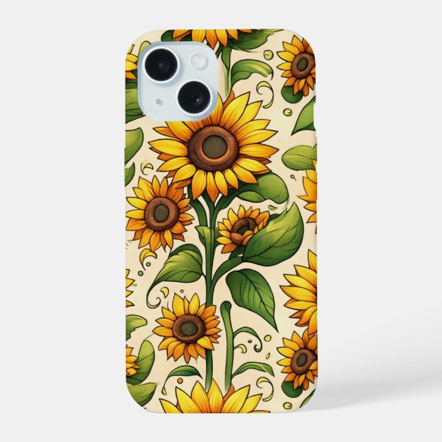 Flower Burst Sunflower Array iPhone 15 Case (Back)