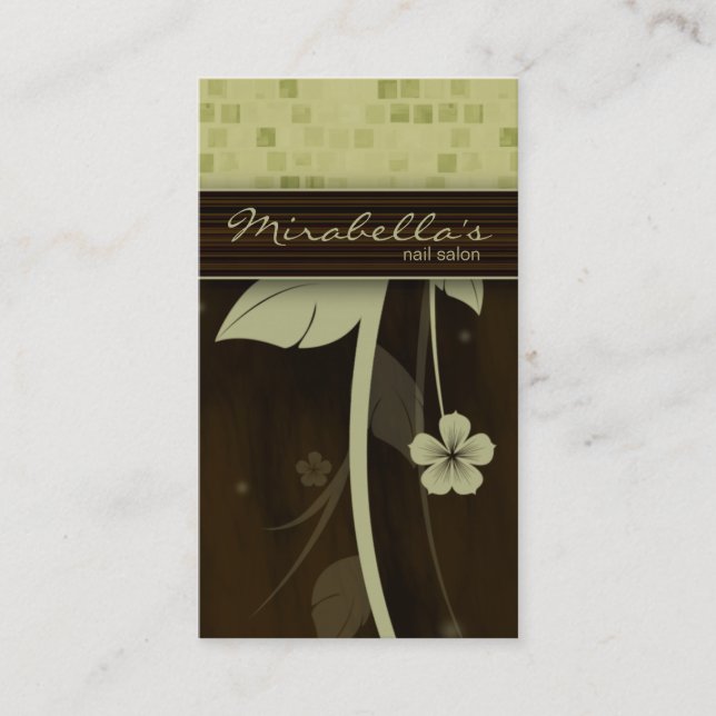Flower Business Card Square Green Brown (Front)