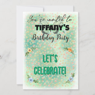 Flower & Butterfly Birthday Invitation