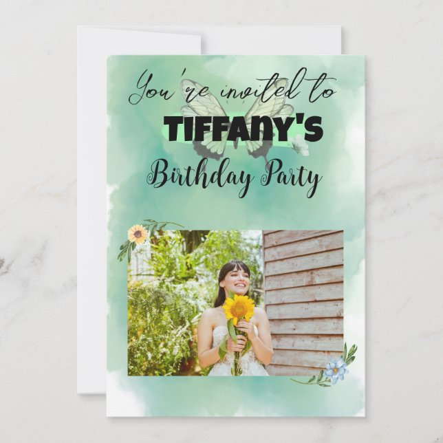 Flower & Butterfly Birthday Invitation (Front)