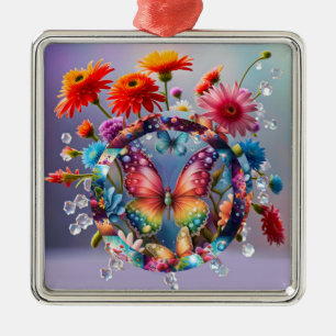 Flower Butterfly Metal Ornament