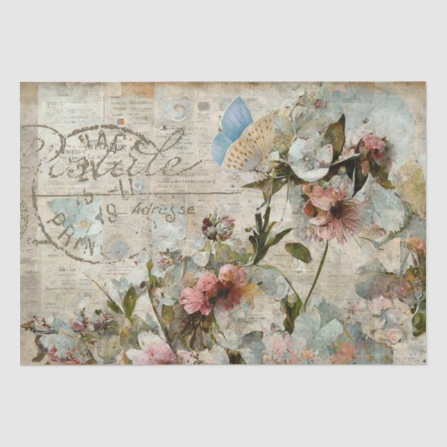 Flower Butterfly Shabby Collage Postale Decoupage  Tissue Paper (Front)