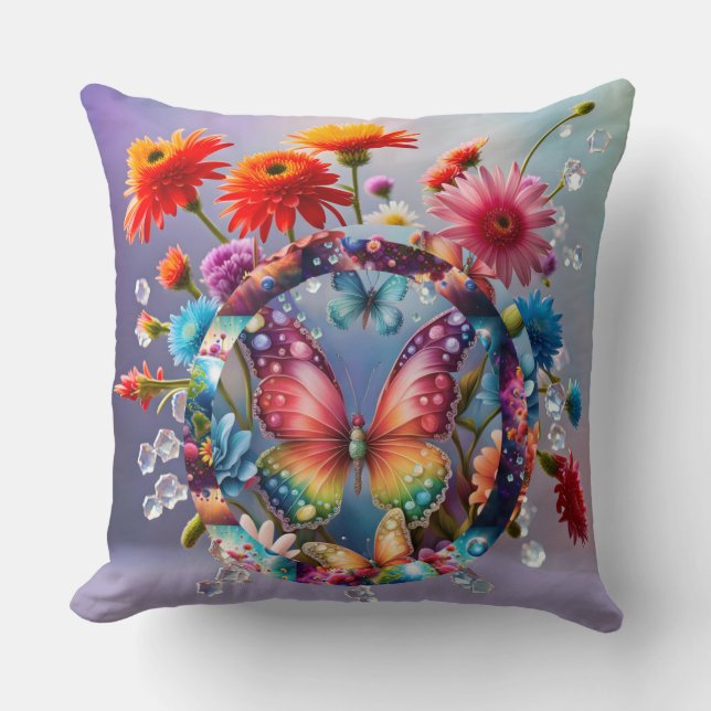 Flower Butterfly Throw Pillow (Front)