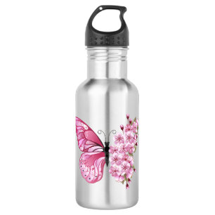 Flower Butterfly with Pink Sakura 532 Ml Water Bottle