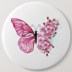 Flower Butterfly with Pink Sakura 6 Inch Round Button