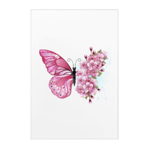 Flower Butterfly with Pink Sakura Acrylic Print