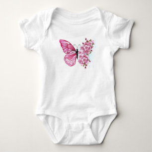 Flower Butterfly with Pink Sakura Baby Bodysuit