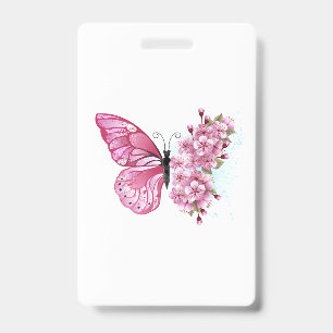 Flower Butterfly with Pink Sakura Badge