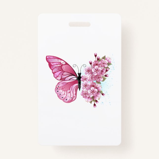 Flower Butterfly with Pink Sakura Badge (Front)