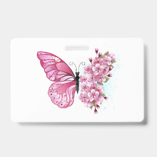 Flower Butterfly with Pink Sakura Badge