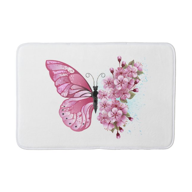 Flower Butterfly with Pink Sakura Bath Mat (Front)