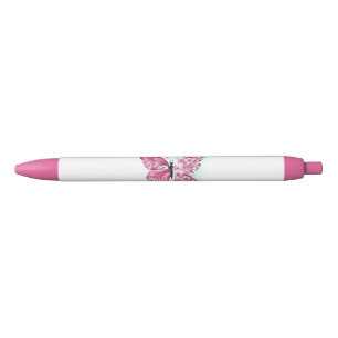 Flower Butterfly with Pink Sakura Black Ink Pen