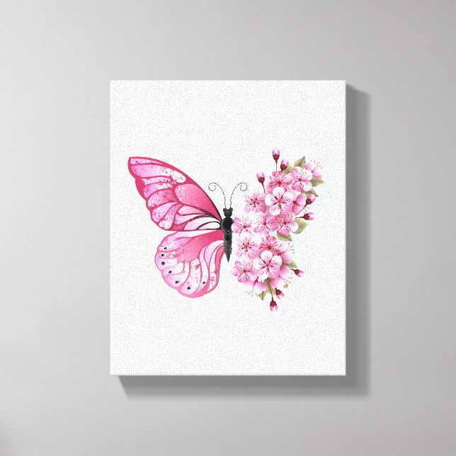 Flower Butterfly with Pink Sakura Canvas Print (Front)