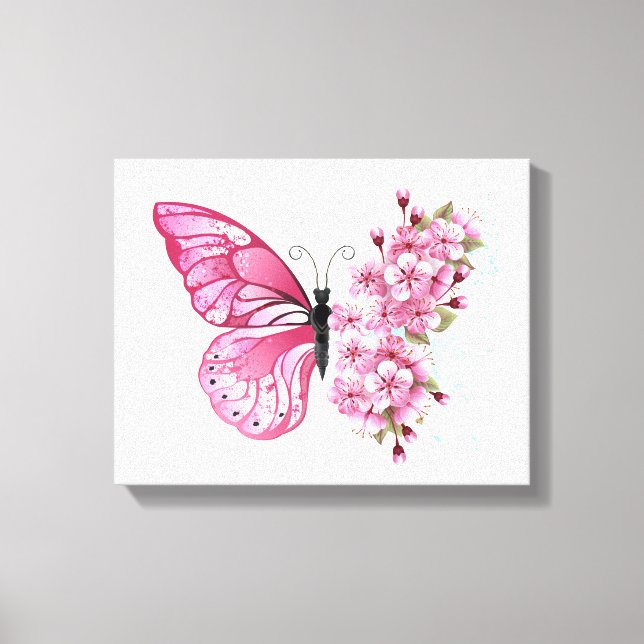 Flower Butterfly with Pink Sakura Canvas Print (Front)