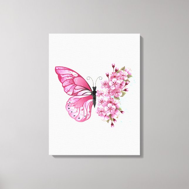 Flower Butterfly with Pink Sakura Canvas Print (Front)