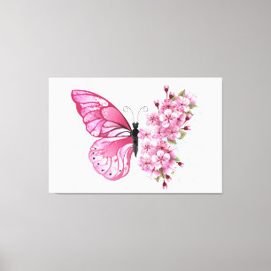 Flower Butterfly with Pink Sakura Canvas Print