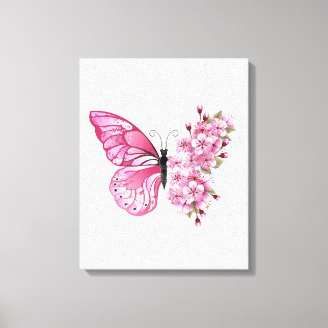 Flower Butterfly with Pink Sakura Canvas Print (Front)