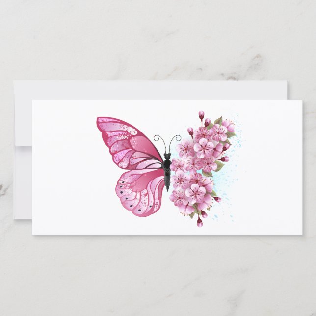 Flower Butterfly with Pink Sakura Card (Front)