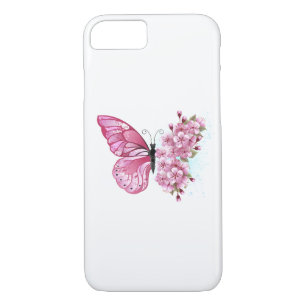 Flower Butterfly with Pink Sakura Case-Mate iPhone Case