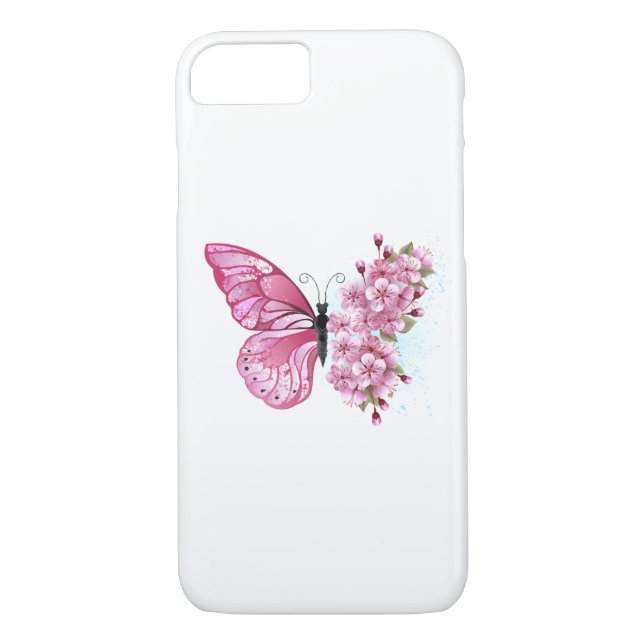 Flower Butterfly with Pink Sakura Case-Mate iPhone Case (Back)