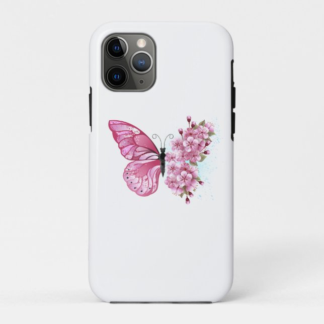 Flower Butterfly with Pink Sakura Case-Mate iPhone Case (Back)