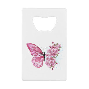 Flower Butterfly with Pink Sakura Credit Card Bottle Opener