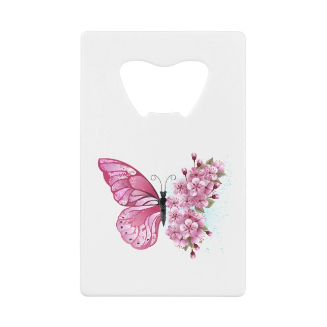 Flower Butterfly with Pink Sakura Credit Card Bottle Opener (Front)