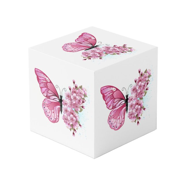 Flower Butterfly with Pink Sakura Cube (Front Angled)