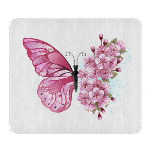 Flower Butterfly with Pink Sakura Cutting Board