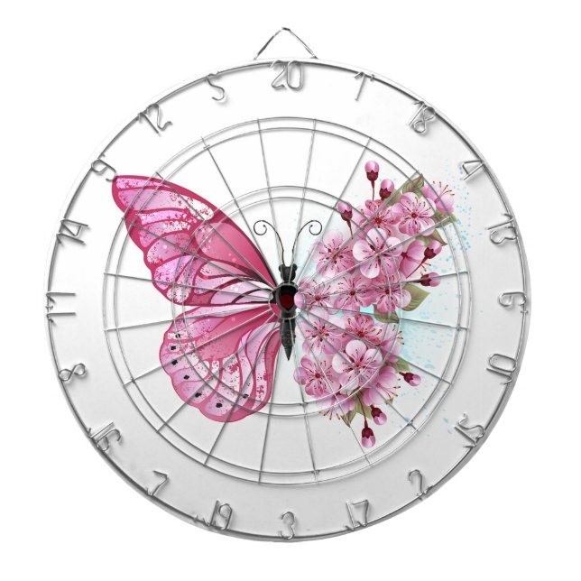 Flower Butterfly with Pink Sakura Dartboard (Front)