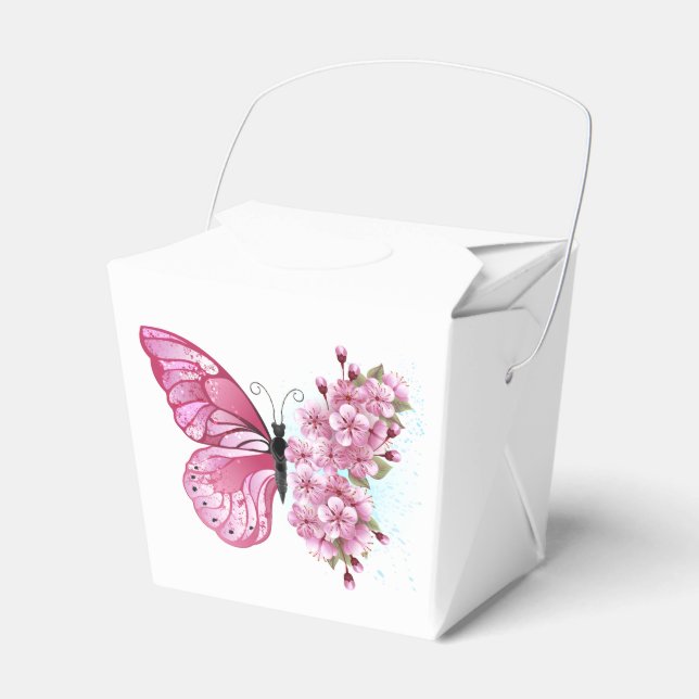 Flower Butterfly with Pink Sakura Favor Box (Front Side)