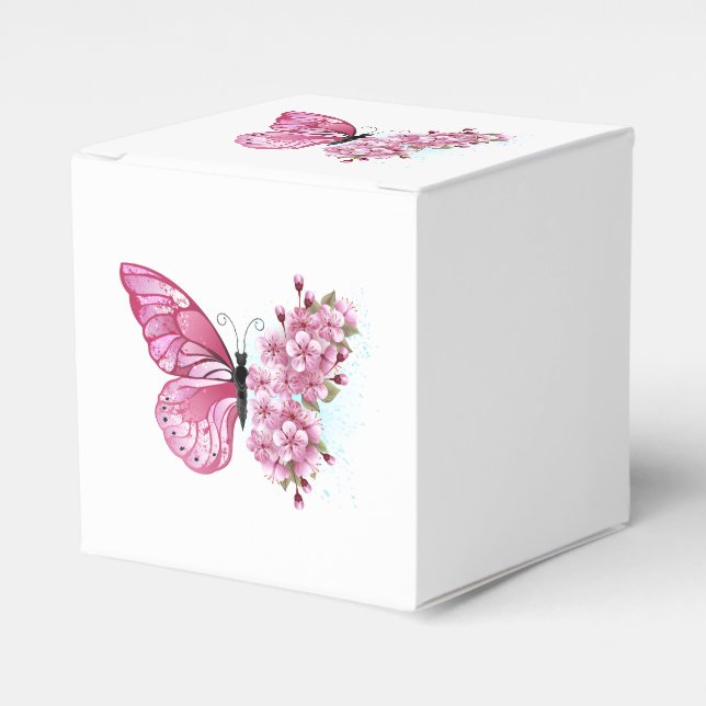 Flower Butterfly with Pink Sakura Favor Box (Front Side)