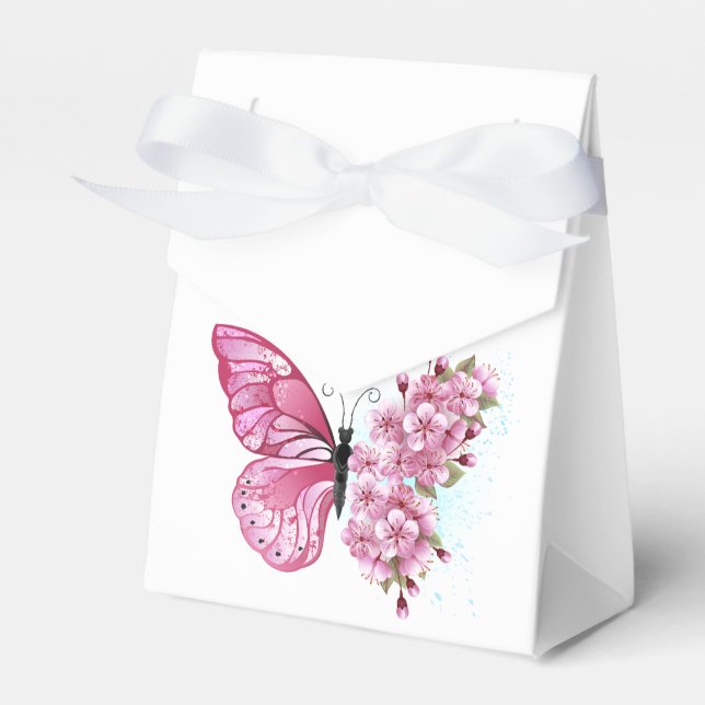 Flower Butterfly with Pink Sakura Favor Box (Front Side)