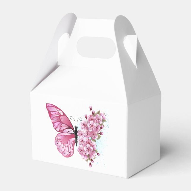 Flower Butterfly with Pink Sakura Favor Box (Front Side)