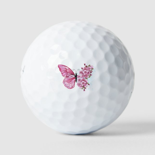 Flower Butterfly with Pink Sakura Golf Balls (Front)