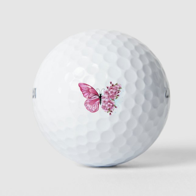 Flower Butterfly with Pink Sakura Golf Balls (Front)