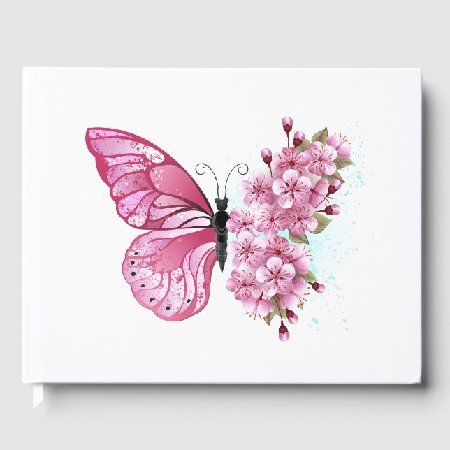 Flower Butterfly with Pink Sakura Guest Book (Front)