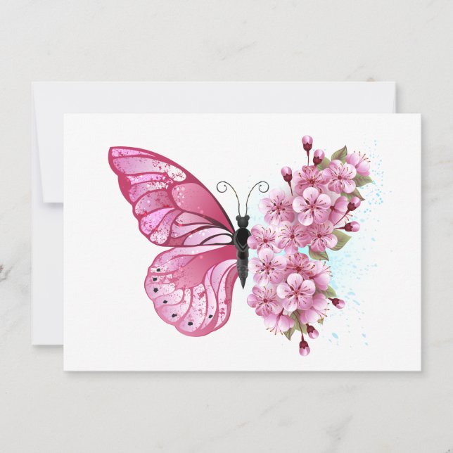 Flower Butterfly with Pink Sakura Holiday Card (Front)