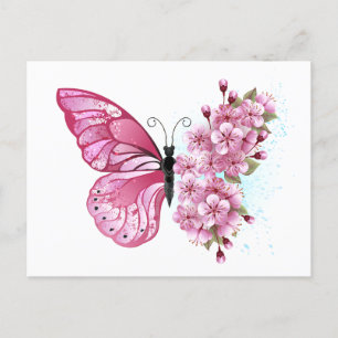 Flower Butterfly with Pink Sakura Holiday Postcard