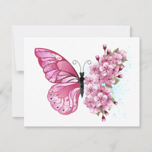 Flower Butterfly with Pink Sakura Invitation