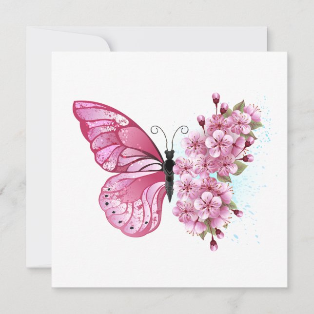 Flower Butterfly with Pink Sakura Invitation (Front)