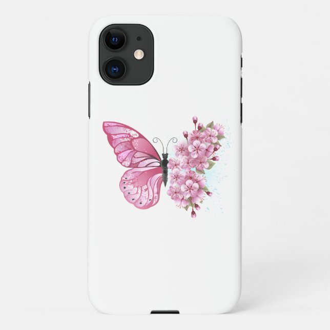 Flower Butterfly with Pink Sakura iPhone Case (Back)