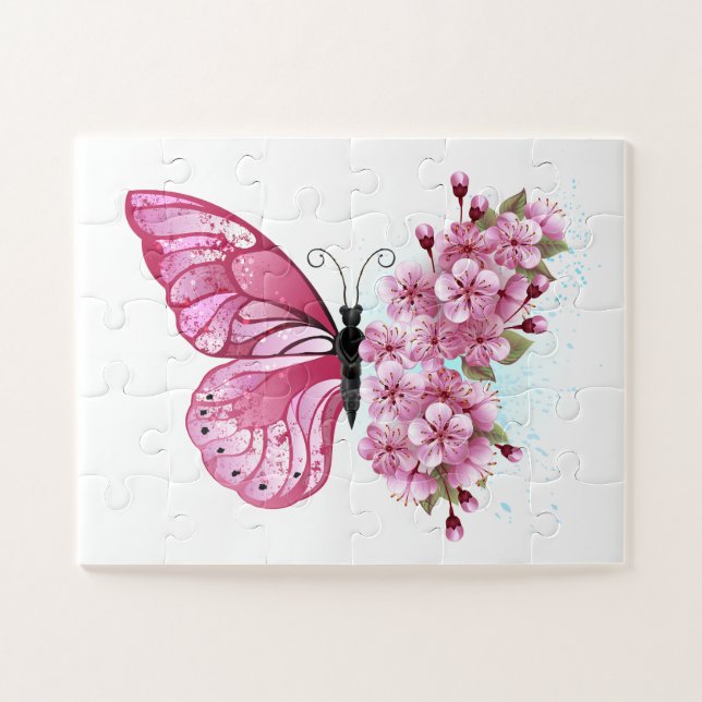 Flower Butterfly with Pink Sakura Jigsaw Puzzle (Horizontal)
