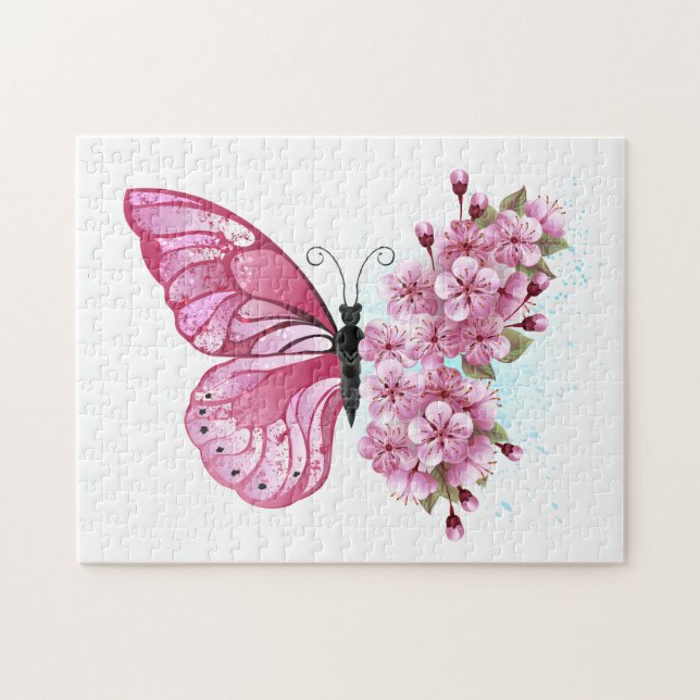 Flower Butterfly with Pink Sakura Jigsaw Puzzle (Horizontal)