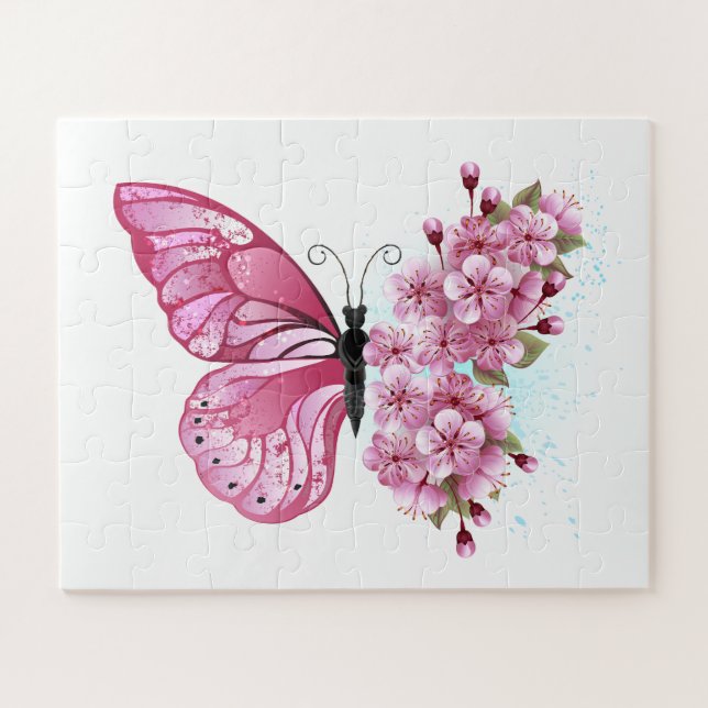 Flower Butterfly with Pink Sakura Jigsaw Puzzle (Horizontal)