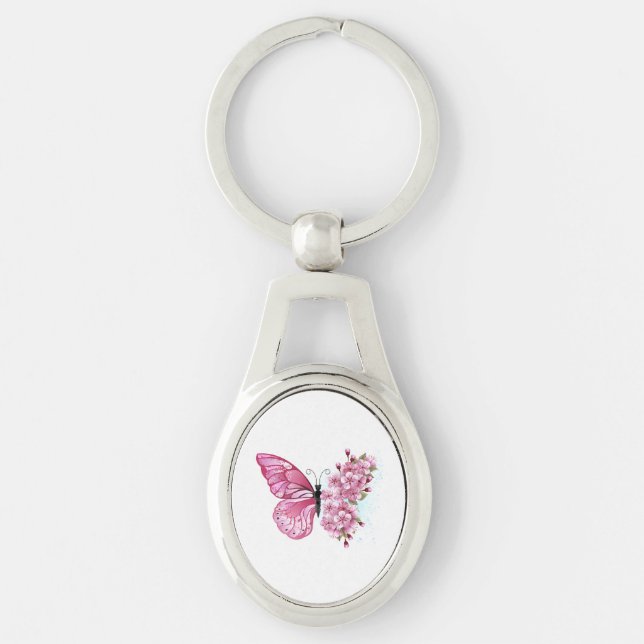 Flower Butterfly with Pink Sakura Keychain (Front)