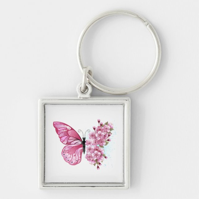 Flower Butterfly with Pink Sakura Keychain (Front)