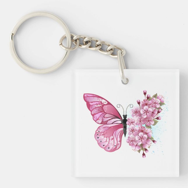 Flower Butterfly with Pink Sakura Keychain (Front)
